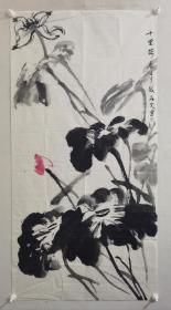 郭石夫《十里荷香》画心尺寸138x70，著名画家手绘作品，品相如图自然旧完好，2002年创作