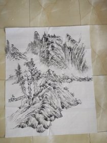 手绘原创国画水墨山水画作品一副保真真迹没落款.01