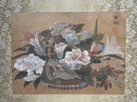 潘静淑  花卉镜心，国画作品