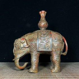 老铜胎泥金太平盛象大象宝瓶，高25厘米，长20厘米，重3085克，