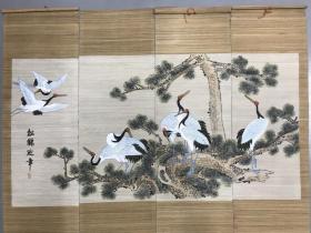 精品竹丝画帘遮 四条屏 松鹤延年 132x68cm