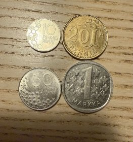芬兰硬币10、20、50芬尼和1马克一套四枚合售（鄙视卖假币的）