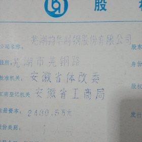 芜湖物华制刚公司股权证百张连号合售