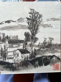 唐云 山水画 山村，二次出版，精品，保真