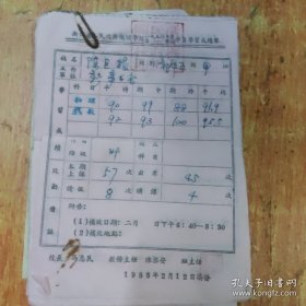 1955年浙江省机关学校1954年度学员学习成绩单13张，有1张下方缺角