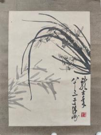 【萧龙士】花鸟画小品一幅，原装旧裱，自然老旧，镜片