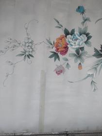 李季馨 2001年作 床单被单原稿 (飘香)二幅一套 花卉图案