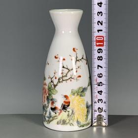 居仁堂制粉彩花鸟酒斗花瓶中式客厅摆件