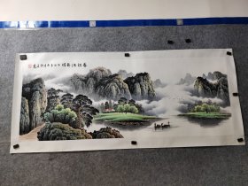 （得自画家本人，永久保真！）金殿忠老师小六尺（181×70）山水6，适合客厅，中堂，办公室，送礼用等，装框上墙悬挂更漂亮！金殿忠，1954年生，辽宁清原县人，从事绘画四十多年，逐步形成自己的风格，现为辽宁省美协会员，抚顺市美协会员。