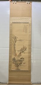 山水老画，画心尺寸：114×42，品相如图，绢本。高级原装绫裱，外装裱有破损修补，见最后几图。7991