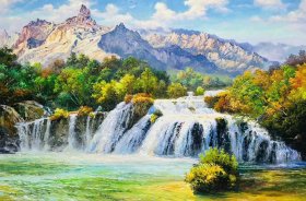 全新朝鲜油画，纯手绘油画，  《风景》肌理油画
