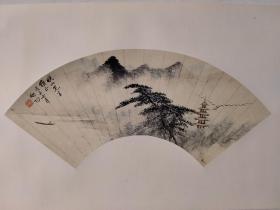 启功先生精印复制品山水扇面一幅，尺寸：16*47，纸本镜心