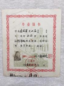 1963年上海市粹文初级中学毕业证书，尺寸：22*19厘米，品如图，60包邮。