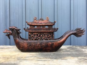 旧藏 龙舟紫铜薰香炉、保存完好、包浆厚重、品相完美 重4.5斤