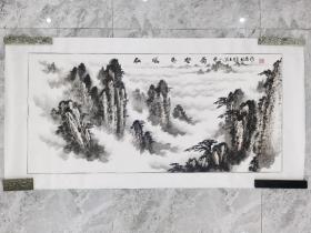 山西著名画家、张酉老师和王运民老师（松风美壑图）两人合作作品、（张酉老师画、王运民老师题）（画心：136厘米*64厘米）