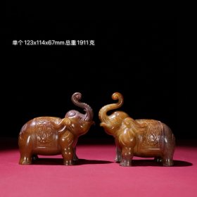 旧藏和田玉太平有象小摆件一对