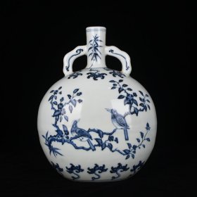 明永乐青花花鸟纹扁瓶 古玩190805花瓶古董古瓷器 29×21厘米