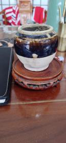 元代茶釉小罐子一个，文房水盂，完整