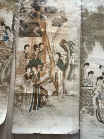 清末，美女四条屏月份牌，上海洋行广告画，海派画，烟标画，每幅尺寸72*21.5厘米，吴泳、明甫氏丙午年（1906年）擬七芗（改绮）先生画。