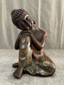 旧藏 大清乾隆年制紫铜胎掐丝珐琅景泰蓝沉思睡佛 长17厘米 宽16厘米 高14厘米 重6.72斤