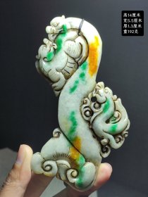 珍藏清代老翡翠如意把件，双面雕工，多彩翡翠龙如意