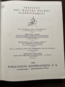 INSTITUT DES HAUTES ETUDES SCIENTIFIQUES 高等科学研究所 1989 PUBLICATIONS MATHEMATIQUES ,N'70（布面精装）