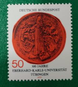 德国邮票 西德1977年 图宾根大学500周年 印章 1全新