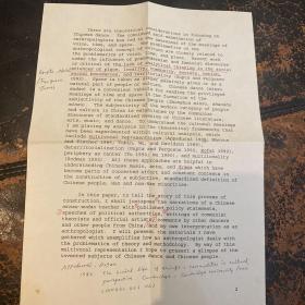 Anthropology as Cultural Critique：An Experimental Moment in the Human Sciences（附香港中文大学教授Li yong ji论文手迹一页）