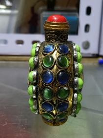 毛主席鼻烟壶（铜镶松石）五十六颗松石 高8公分，宽7公分