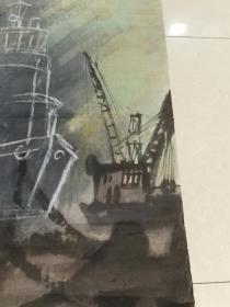 常进《中国画画世界》参展作品“涅瓦河上的造船厂”系列2，尺寸98cmX81cm【保真】