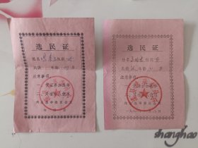 滦县80年代选民证 两张