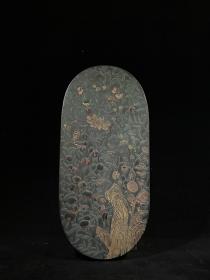 正宗徽州春花秋实墨块，开片纹清晰，重约637g，22.5×10.5×2cm。9m