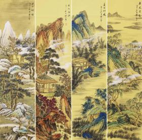 李仙山   国画山水四条屏、春夏秋冬家居装饰悬挂  四尺对开135X33X4幅图片细节图是晚上拍的，其它是白天拍的所以上面照片之间有色差  仿古宣纸  折叠后装信封发货 惠民价