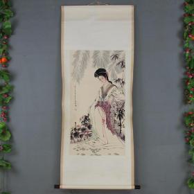 人物画古玩山水画仿古中堂画名画餐厅客厅挂墙竹下美女图