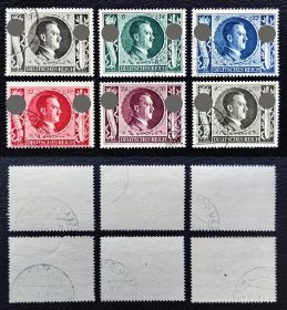 2-729德国1943年上品信销邮票6全。54岁生日。二战集邮。2015斯科特目录13美元。