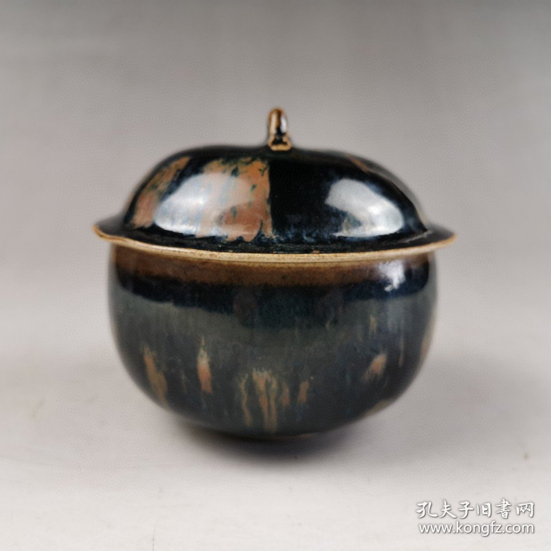 古玩旧藏窑变瓷盖罐 直径9厘米 高9厘米