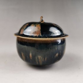 古玩旧藏窑变瓷盖罐 直径9厘米 高9厘米