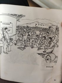 散页美术资料（印刷品）——老速写作品——西关民兵营○新建大寨田上春耕忙○2349