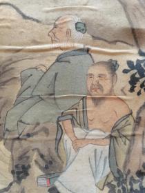 松村吴春 ，日本南部绘画大师之一。 山水人物绢本老画 立轴，高级裱工。年代久远，画面黄斑，褶皱，请细看图片。

松村吴春（Matsumura Goshun，1752－1811年）本姓松村，名丰昌，通称文藏，字伯望，号允白、月溪、蕉雨亭、百昌堂。日本江户时代画家，四条派创始人。日本南部绘画大师之一。
松村吴春结合中国文人画的风格，提高了日本绘画的艺术性与表现力。
画心尺寸：107×50