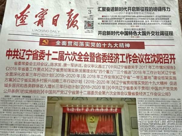 辽宁日报  2018年1月3日 (全新包邮)