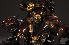 明 铜胎鎏金财神赵公明骑虎像