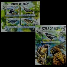 塞拉利昂2017珍稀鸟类动物短尾雕~棕榈鹫~草原鹞等邮票2M全新