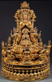 明代铜鎏金高弥勒檀城 通体鎏纯金 品相完整 尺寸 高47cm 直径31cm重 23.45kg。