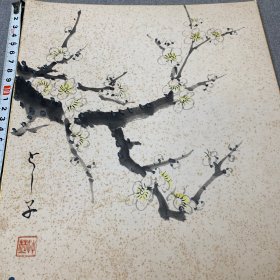 日本回流色纸,卡纸画,手绘彩墨画,27*24cm,梅花图