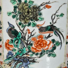 清康熙五彩开窗人物花鸟故事纹笔筒;19.3x22厘米