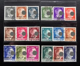2-212德占奥斯兰邮票（原票1941—1942年发行），18枚小全套，上品信销。二战邮史。