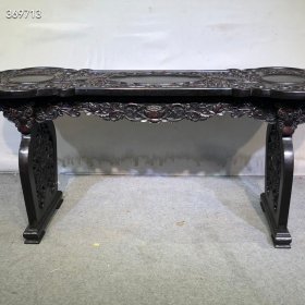 珍藏小叶紫檀高浮雕荷花条案