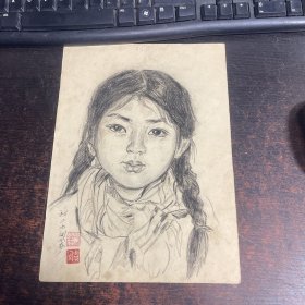 南京师范大学教授家流出  闵小芬纯手工炭笔素描花一副  ，带印章 ， 尺寸  19x27