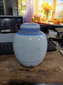 景德镇老厂货瓷器/青花玲珑茶叶罐