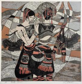 陈永乐版画《花语》画心尺寸：34x34cm